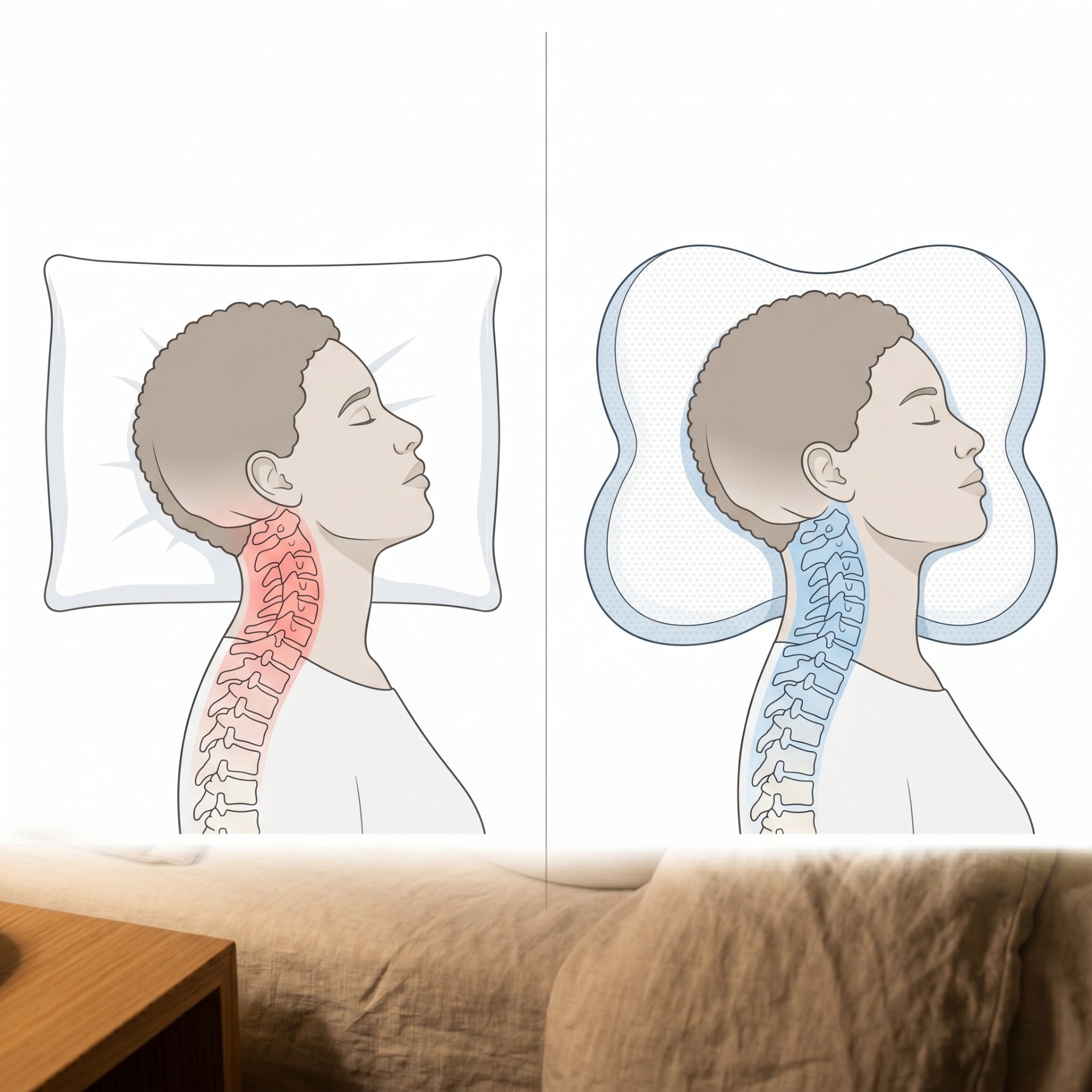 Spine alignment comparison: standard pillow versus Cervio